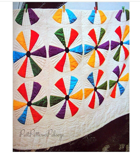 Vintage Sewing Pattern Pretty Color Wheels Bed Quilt PDF Instant Digital Download Quilted Applique Heirloom Bedspread 74 x 94