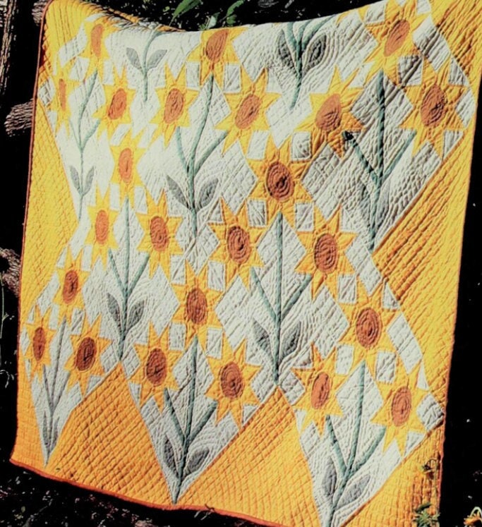 Vintage Sewing Pattern Triple Sunflower Quilt PDF Instant Digital Download All Applique Blocks 72x96