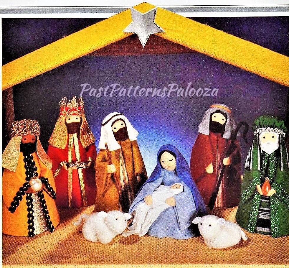 Vintage Christmas Craft Pattern 10" Nativity Set with Stable PDF Instant Digital Download Felt + Fabric No Sew Holiday Project