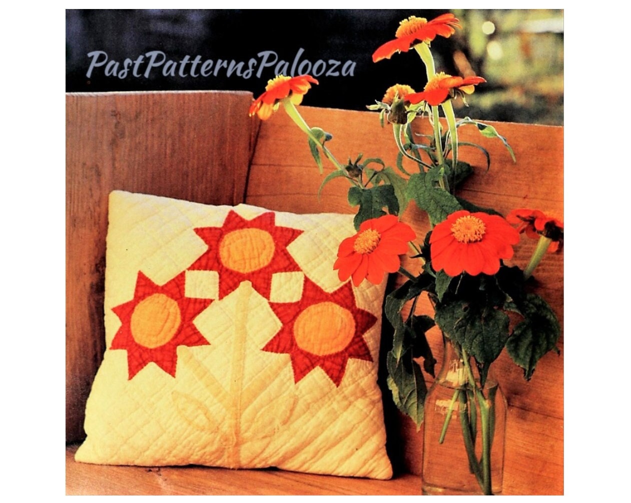 Vintage Sewing Pattern Triple Sunflower Quilt PDF Instant Digital Download All Applique Blocks 72x96