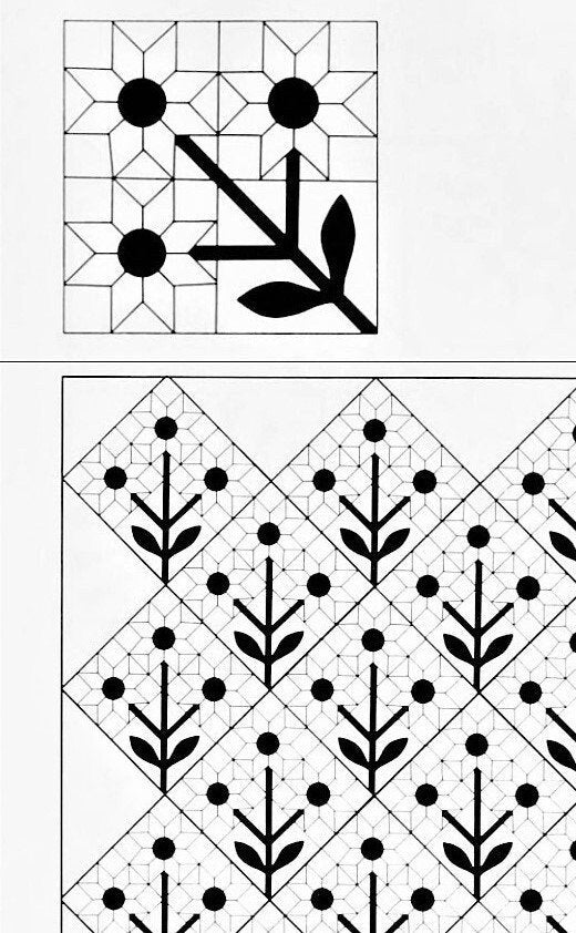 Vintage Sewing Pattern Triple Sunflower Quilt PDF Instant Digital Download All Applique Blocks 72x96