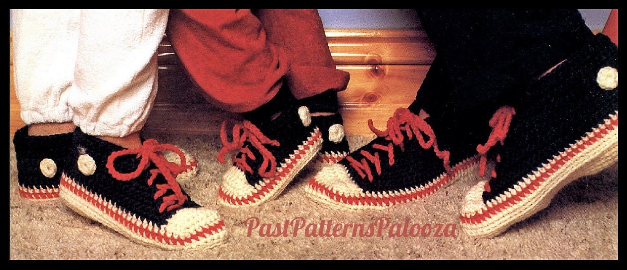 Vintage Crochet Patterns Fun Family Sneaker Slipper Shoes PDF Instant Digital Download Womens Mens Childrens Running Shoe Slippers 14 Ply