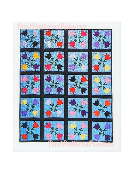 Vintage Sewing Pattern Windmill Tulips Bed Quilt PDF Instant Digital Download Applique Flower Blocks Quilted Bedspread 81 x 102