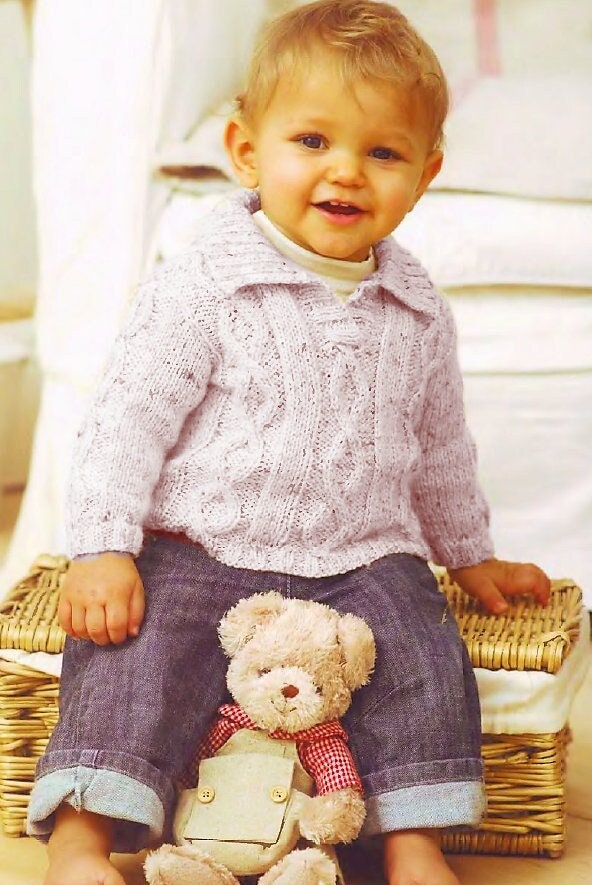 Vintage Knitting Pattern Knit Baby Boy Cable Sweater Pullover or Vest PDF Instant Digital Download Jumper 0-7 years DK 8 Ply