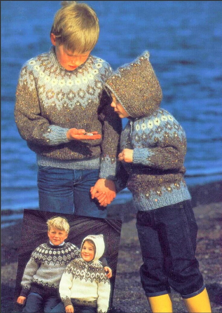 Vintage Knitting Patterns Kids Nordic Lopi Icelandic Sweaters Hoodies Jackets PDF Instant Digital Download Fair Isle Jumper 2-12 yr 12 Ply
