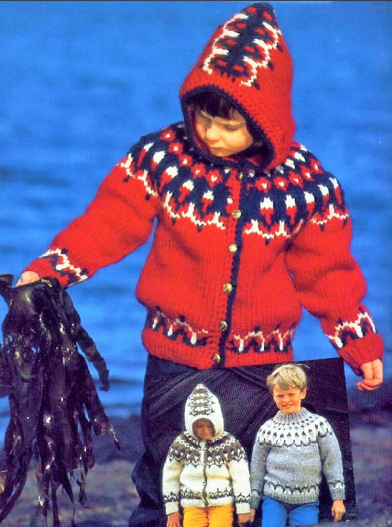 Vintage Knitting Patterns Kids Nordic Lopi Icelandic Sweaters Hoodies Jackets PDF Instant Digital Download Fair Isle Jumper 2-12 yr 12 Ply
