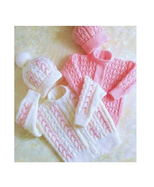Vintage Knitting Pattern Baby Toddler Child Arrow Cable Sweaters & Hat Sets PDF Instant Digital Download 12m-7 yrs DK Cardigan and Pullover