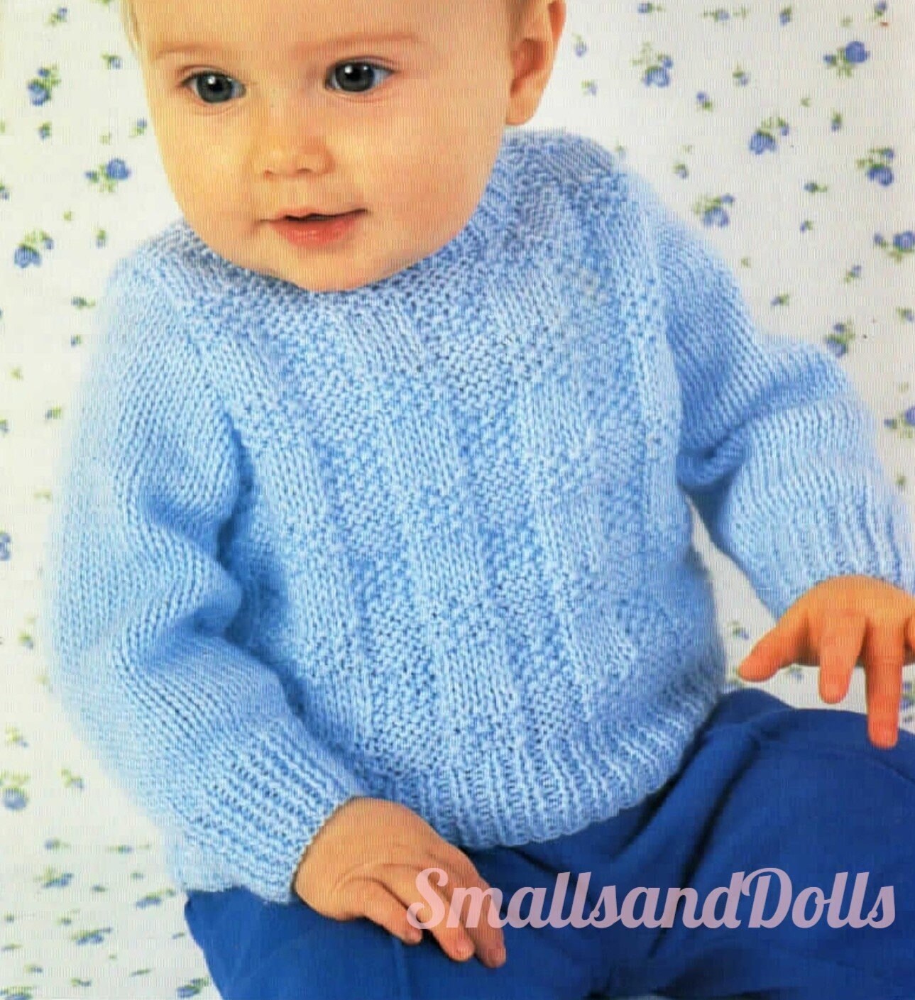 Vintage Knitting Pattern Classic Baby Round Neck Jumper Sweater PDF Instant Digital Download 0-2yrs DK 8 Ply