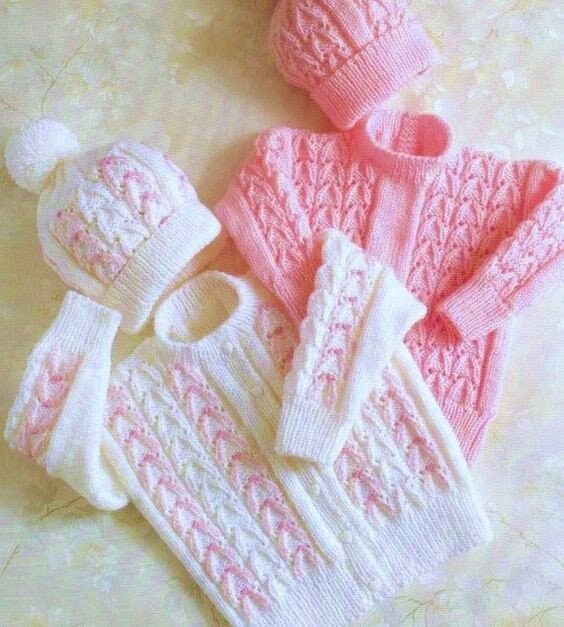 Vintage Knitting Pattern Baby Toddler Child Arrow Cable Sweaters & Hat Sets PDF Instant Digital Download 12m-7 yrs DK Cardigan and Pullover