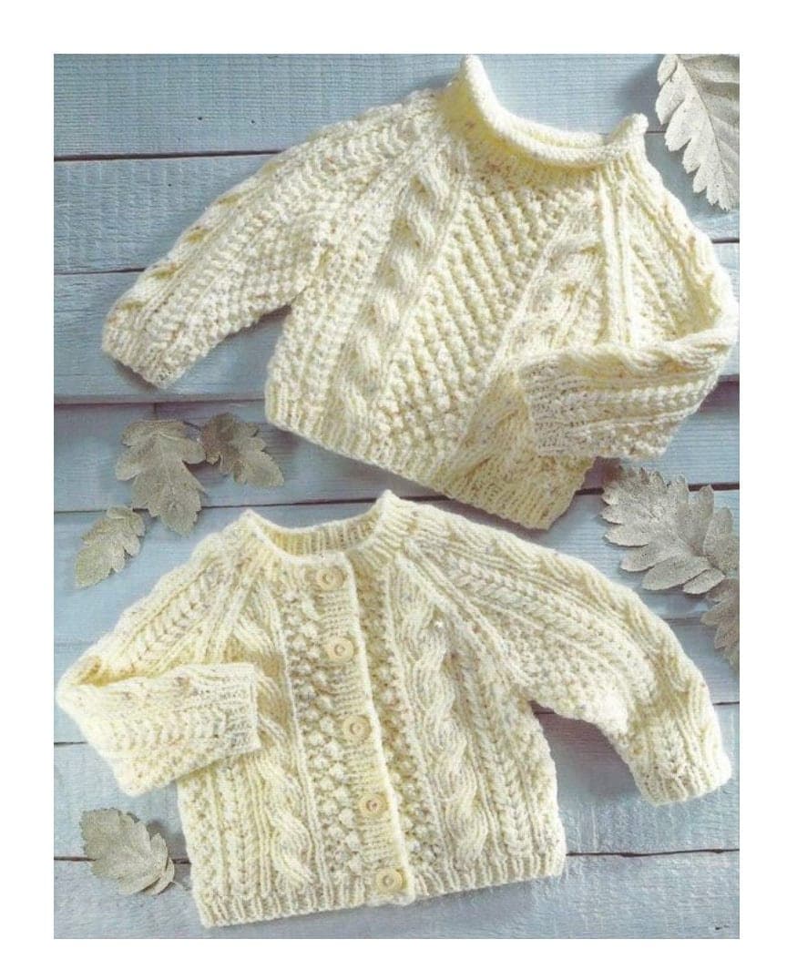 Vintage Knitting Pattern Baby Child Cable Aran Sweaters Cardigan Pullover PDF Instant Digital Download Jumper 0-6 Yrs-