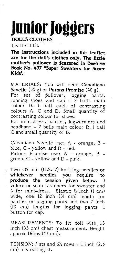 Vintage Knitting Pattern 16" Cabbage Patch Kids Doll Clothes Girl Boy Jogging Suits Sports Wear PDF Instant Digital Download 10 Ply