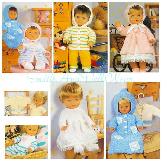 Vintage Knitting Patterns Complete Knit Layette Clothes Sets for 12-22 Inch Boy & Girl Dolls PDF Instant Digital Download 8 Designs 4 Ply