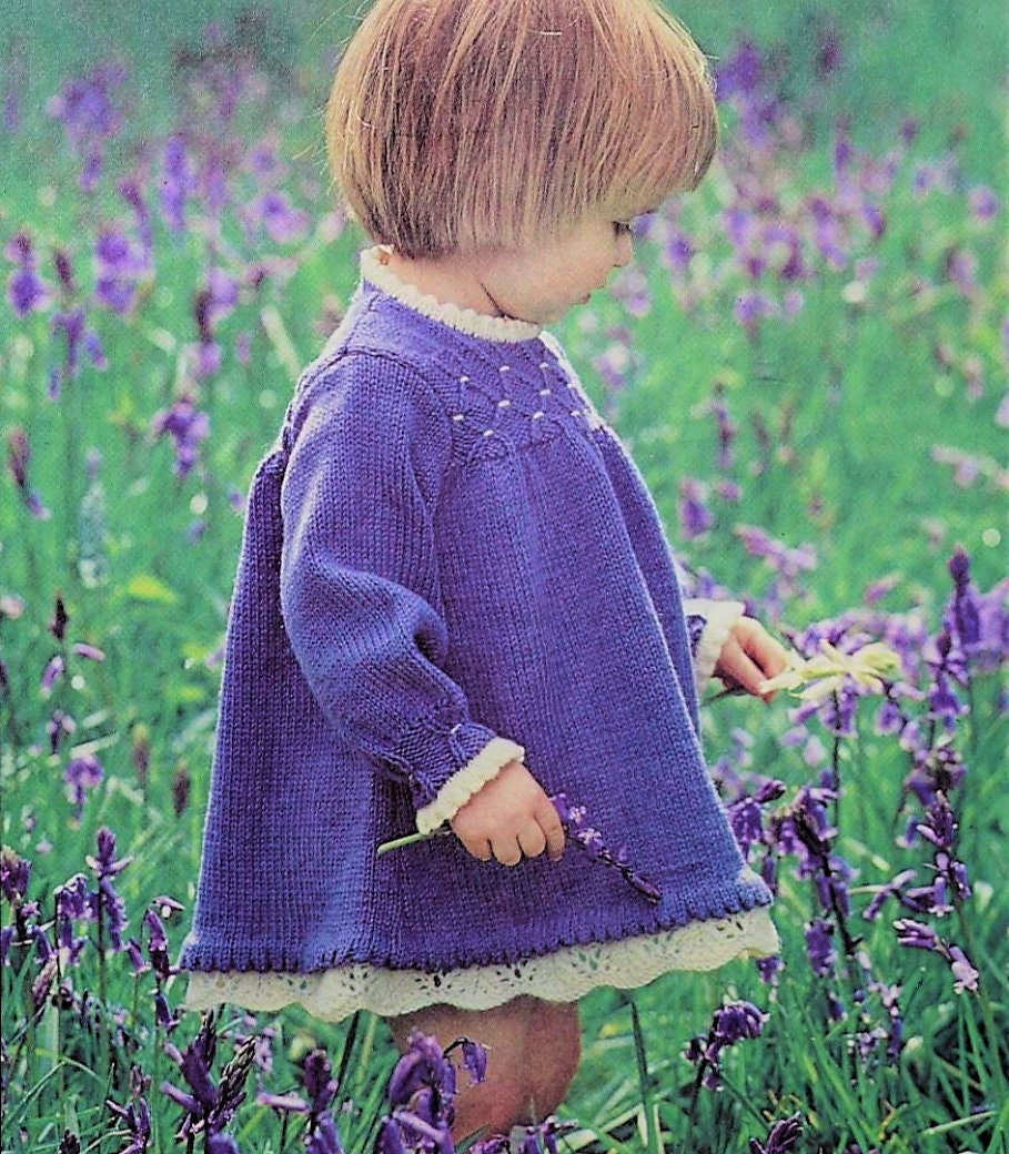 Vintage Knitting Pattern Baby Toddler Girl Pretty Smocked Dress Picot Edge PDF Instant Digital Download 18m to 4 Years 5 Ply