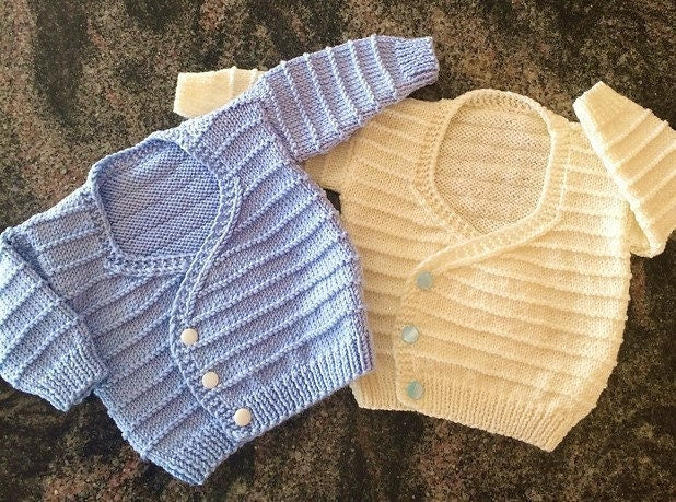 Vintage Knitting Pattern Baby Wrapover Crossover Cardigan Sweater Vest Booties PDF Instant Digital Download Preemie to 18m 3-24 pds DK 4 Ply