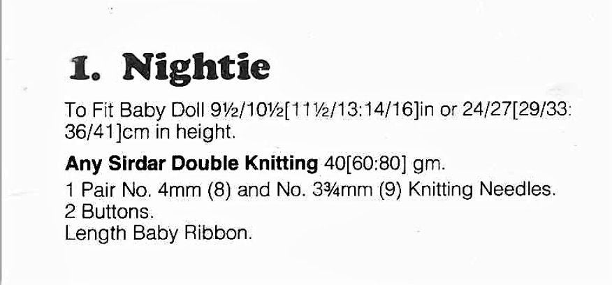 Vintage Knitting Pattern 9-16" Doll Clothes Pretty Nightgown PDF Instant Digital Download Simple Long Sleep Gown DK