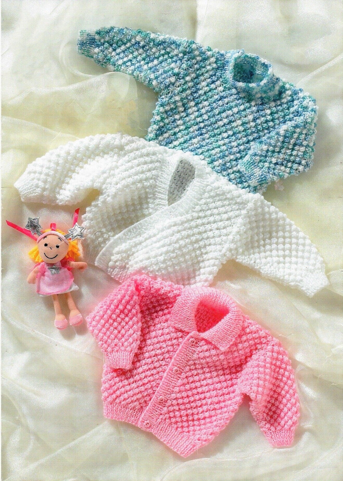 Vintage Knitting Pattern Baby Bobble Stitch Sweaters Jumpers Crossover Cardigan PDF Instant Digital Download Preemie - 4 yrs DK