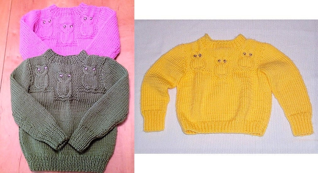 Vintage Knitting Pattern Baby Toddler Childs Owl Sweater Owl Stitch Yoke Pullover Jumper PDF Instant Digital Download 12m - 4 yrs 10 Ply