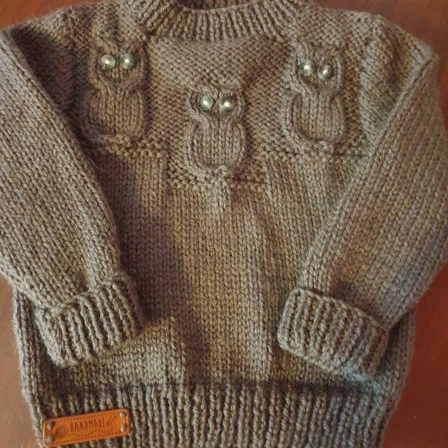 Vintage Knitting Pattern Baby Toddler Childs Owl Sweater Owl Stitch Yoke Pullover Jumper PDF Instant Digital Download 12m - 4 yrs 10 Ply