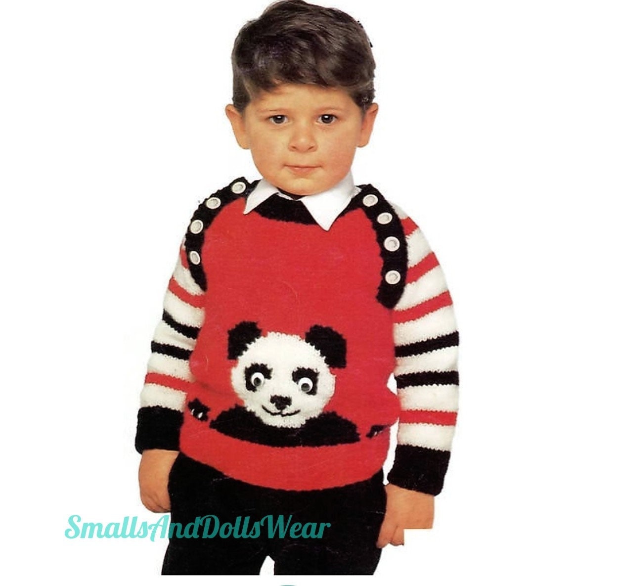 Vintage Knitting Pattern Toddler Childs Panda Bear Motif Sweater PDF Instant Digital Download Zoo Animal Pullover 2-6 yrs 10 Ply