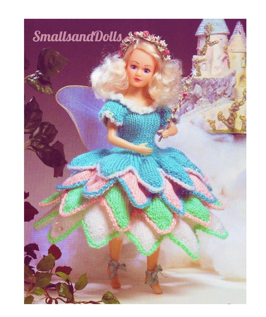 Vintage Knitting Pattern 15" Doll Pretty Fairy Princess Flower Dress Outfit PDF Instant Digital Download DK