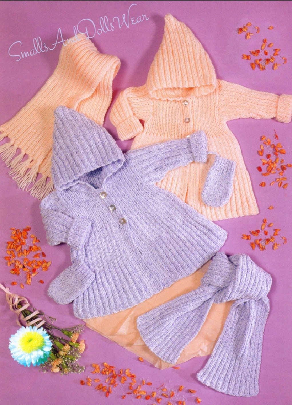 Vintage Knitting Pattern Baby to Toddler Girl Ribbed Hooded Coat Scarf Mitts Set PDF Instant Digital Download 0 - 4 yrs DK 8 Ply