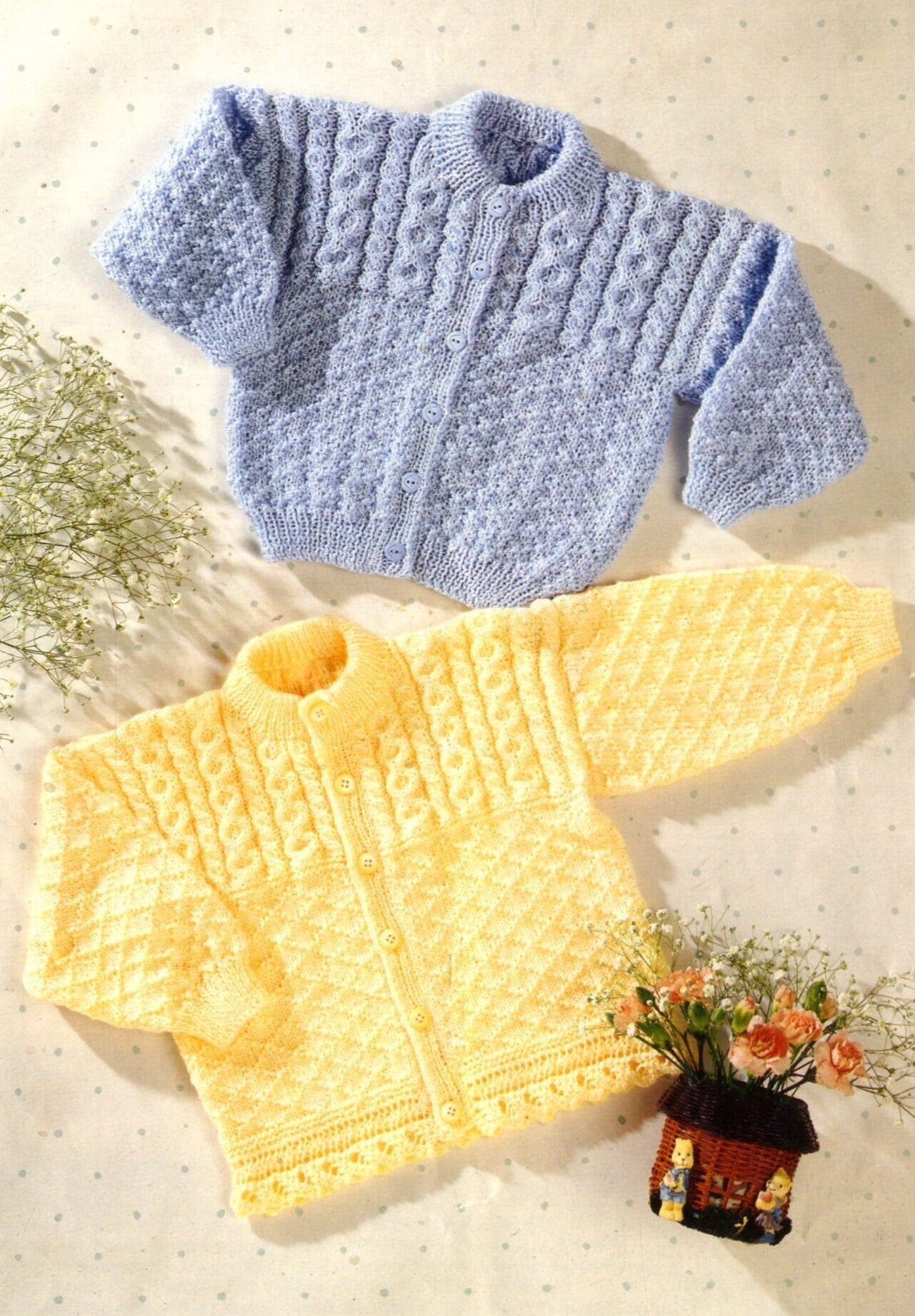 Vintage Knitting Pattern Baby Toddler Childs Cable Yoke Lace Edged Cardigan Sweaters Jumpers PDF Instant Digital Download 0-7 yrs 4 ply DK