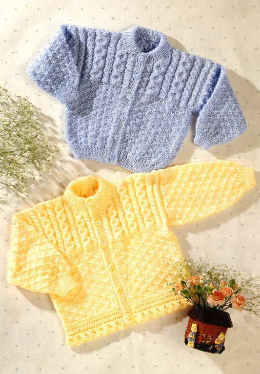Vintage Knitting Pattern Baby Toddler Childs Cable Yoke Lace Edged Cardigan Sweaters Jumpers PDF Instant Digital Download 0-7 yrs 4 ply DK