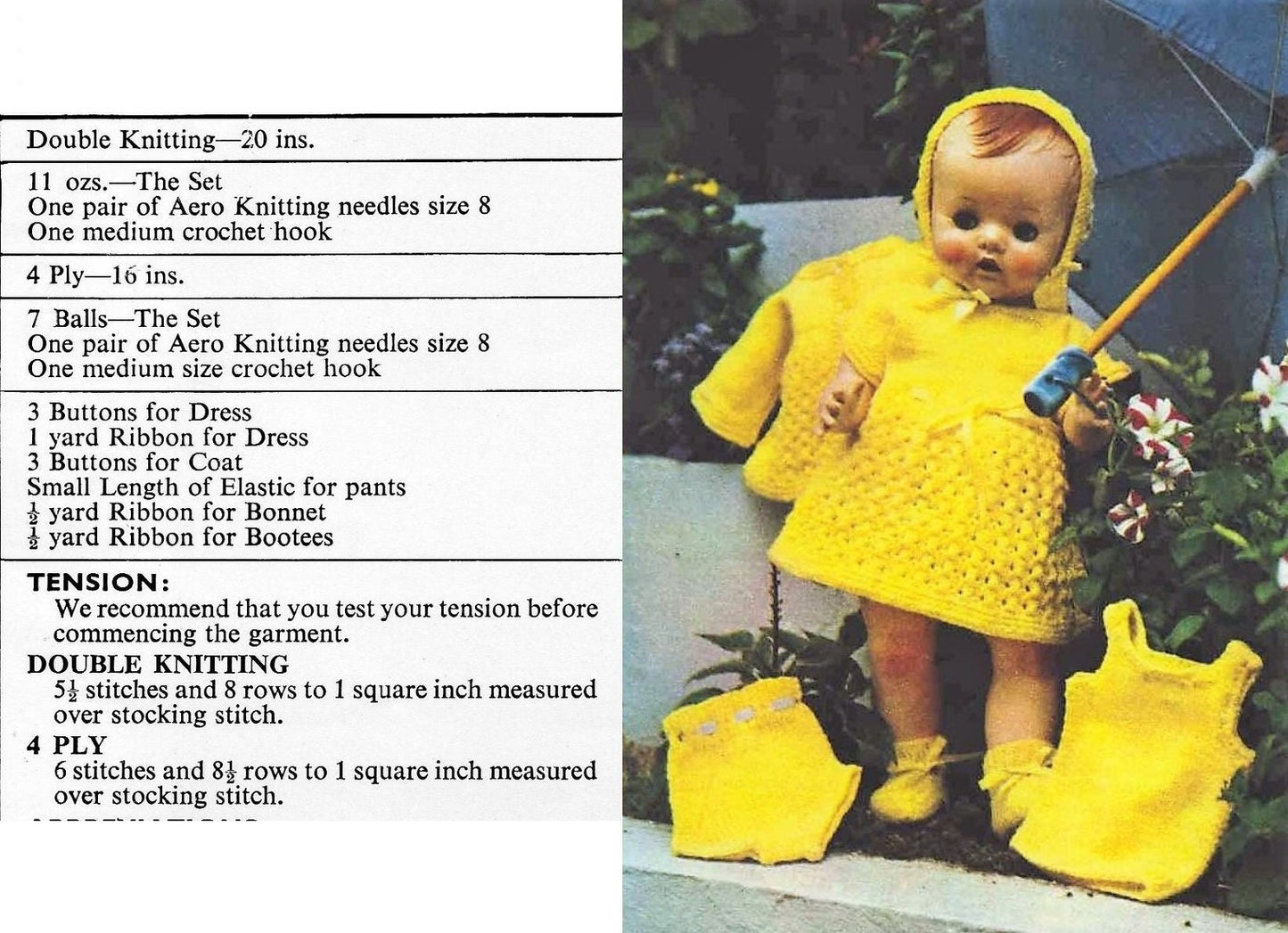 Vintage Knitting Pattern Doll Clothes for 16 and 20 Inch Baby Dolls 6 Piece Set PDF Instant Digital Download 16" 20" DK 8 Ply /4 Ply