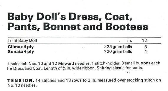Vintage Knitting Patterns Baby Doll Clothes for 12 14 Inch Dolls PDF Instant Download Smock Set Baby Layette 4 Ply