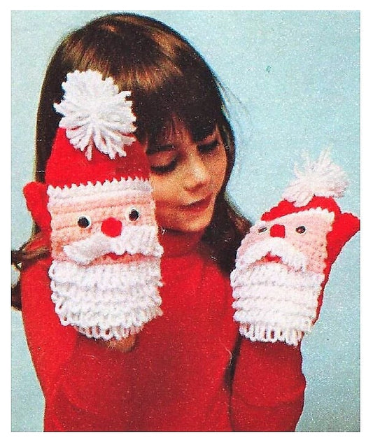 Vintage Crochet Pattern Boys Girls Santa Claus Mittens PDF Instant Digital Download Kids Hand Puppet Christmas Mitts 2 Sizes 10 Ply