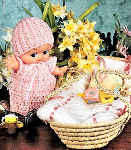 Vintage Crochet Pattern 7" 8" Baby Doll Clothes Layette and Bunting PDF Instant Digital Download Toy Doll Clothes Pajamas 3 Ply
