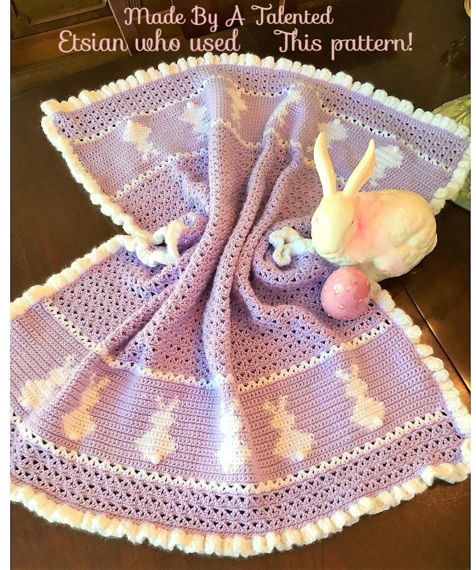 Vintage Crochet Pattern Baby Bunnies Afghan Nursery Blanket PDF Instant Digital Download Cottontail Bunny Crib Cot Cover 33x39 3 Ply