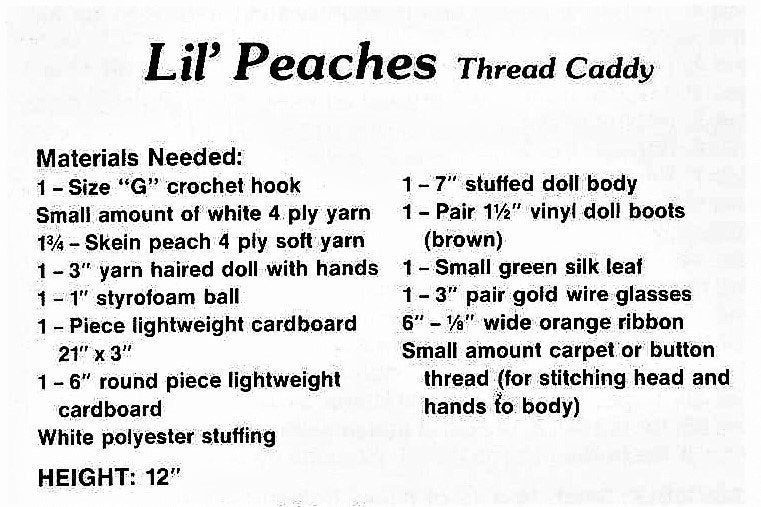 Vintage Crochet Pattern 12" Lil Peaches Yarn Head Doll Pin Cushion Thread Caddy PDF Instant Digital Download Mitzy Dumplin Designs 4 Ply