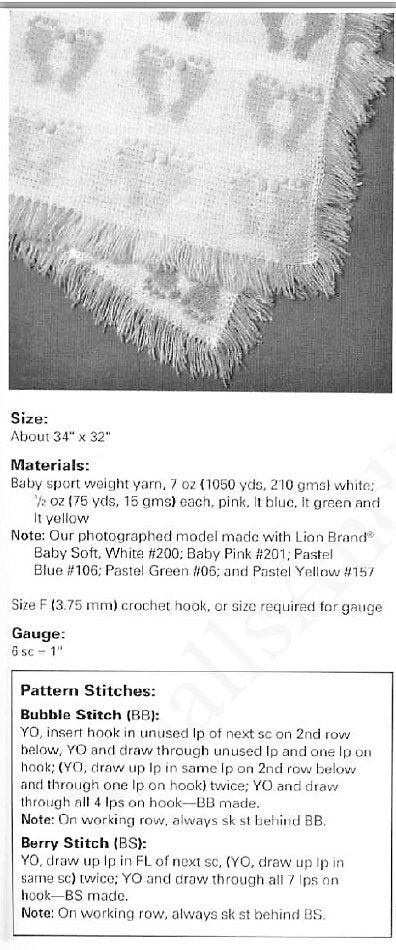 Vintage Crochet Little Footprints Baby Feet Afghan Blanket PDF Instant Digital Download Cute Cot Cover Lapghan 34x32 5 Ply