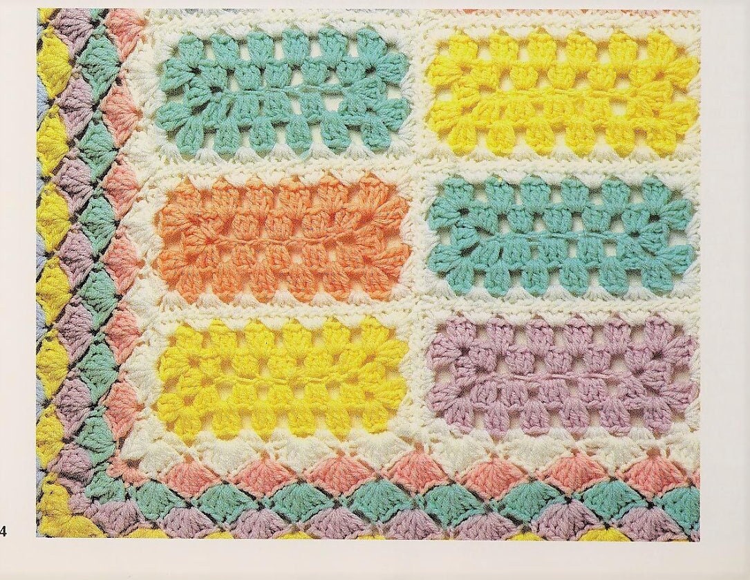 Vintage Crochet Pattern Baby Blocks Crib Afghan Blanket PDF Instant Digital Download Rainbow Pastels Granny Squares Rectangles 10 Ply