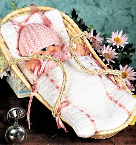 Vintage Crochet Pattern 7" 8" Baby Doll Clothes Layette and Bunting PDF Instant Digital Download Toy Doll Clothes Pajamas 3 Ply