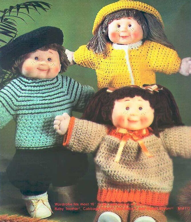 Vintage Crochet Pattern Cute Wardrobes for 16-19 Inch Soft Sculpture Dolls PDF Instant Digital Download Cabbage Patch Kids Baby Toothie