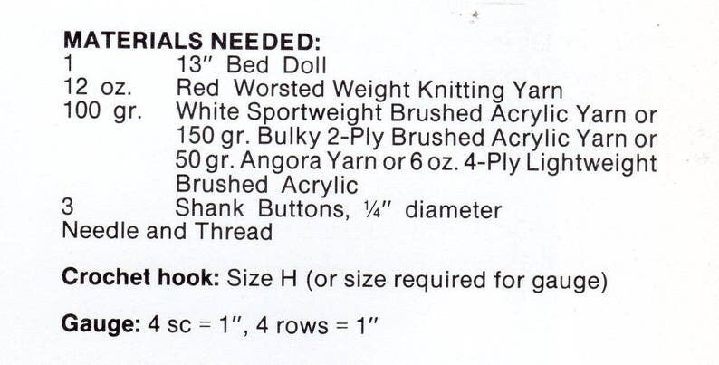 Vintage Crochet Pattern 13" Christmas Bed Doll Cape Angora Trimmed Dress Little Red Riding Hood Bed Doll PDF Instant Digital Download 10 Ply