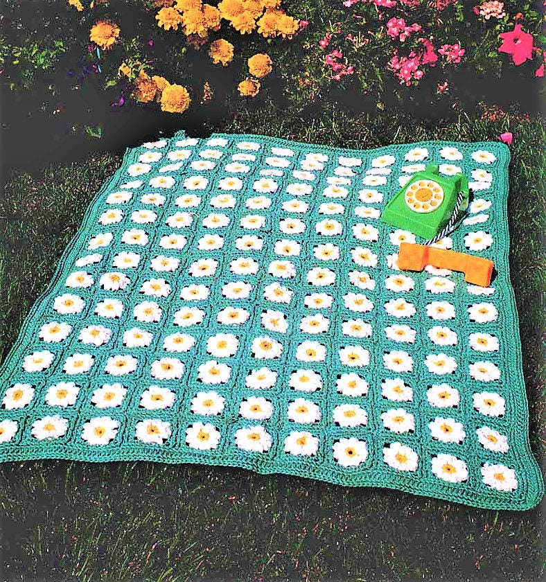 Vintage Crochet Pattern Daisy Field Baby Afghan Blanket Daisies Flower Granny Squares Crib Cot Cover PDF Instant Digital Download 10 Ply