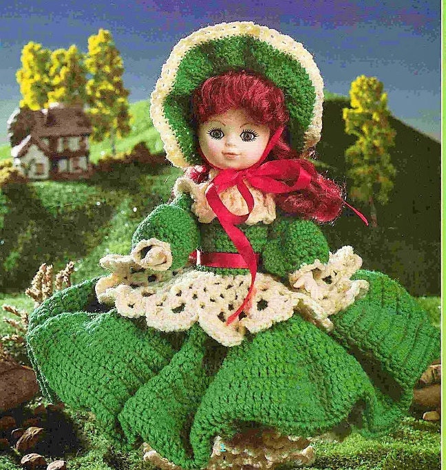 Vintage 11.5" Doll Crochet Pattern Irish Erin St Patricks Day Pretty Dress Bonnet Outfit PDF Instant Digital Download 10 Ply