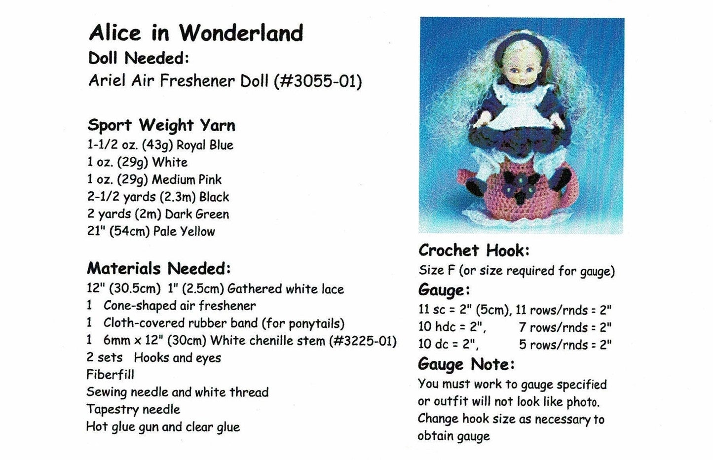 Vintage Crochet Pattern Alice in Wonderland Air Freshener Doll PDF Instant Digital Download Cute Storybook Doll on Teapot 5 Ply