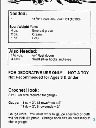 Vintage 11.5" Doll Crochet Pattern Irish Erin St Patricks Day Pretty Dress Bonnet Outfit PDF Instant Digital Download 10 Ply