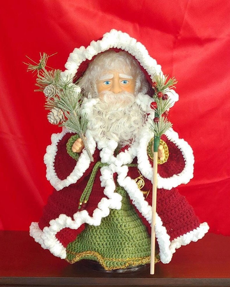 Vintage Crochet Pattern 14" Old St Nick Santa Claus Doll Old World Christmas Robe Staff PDF Instant Digital Download 10 Ply