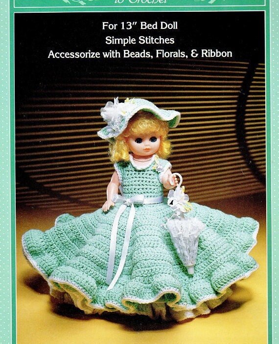 Vintage Crochet Pattern Bridesmaid Gown Dress Hat Outfit for 13 Inch Dolls PDF Instant Digital Download 10 Ply Bed Doll