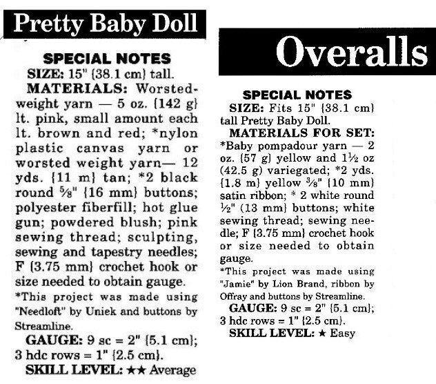 Vintage Crochet Pattern 15" Girl Baby Doll and Clothing Soft Sculpture Dolly Amigurumi 5 Outfits PDF Instant Digital Download 10 Ply