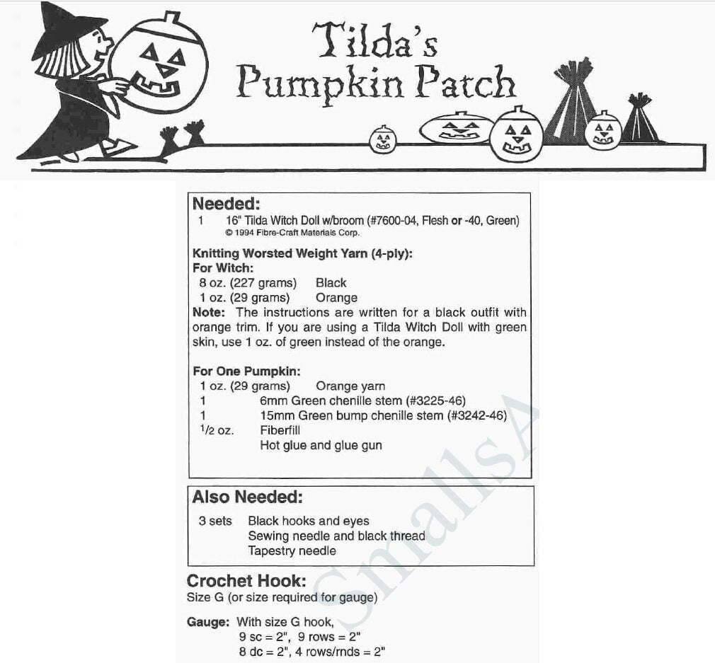 Vintage Crochet Pattern 16" Halloween Witch Doll and Pumpkin PDF Instant Digital Download Tildas Pumpkin Patch 10 Ply