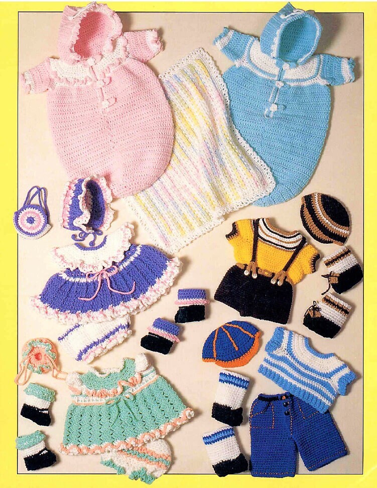 Vintage Crochet Pattern 20" Boy Girl Twins Baby Dolls and Clothing Soft Sculpture Amigurumi PDF Instant Digital Download Complete Layettes