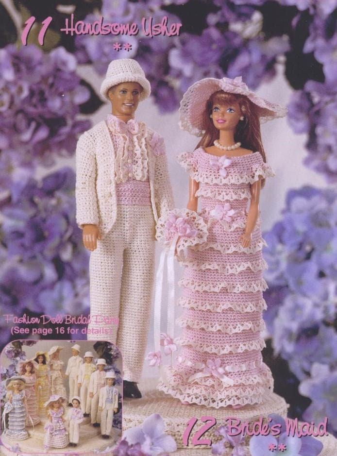 Vintage Thread Crochet Pattern Outfits For A Fashion Doll Wedding Bridal Party PDF Instant Digital Download Bride Groom 10 Designs Total
