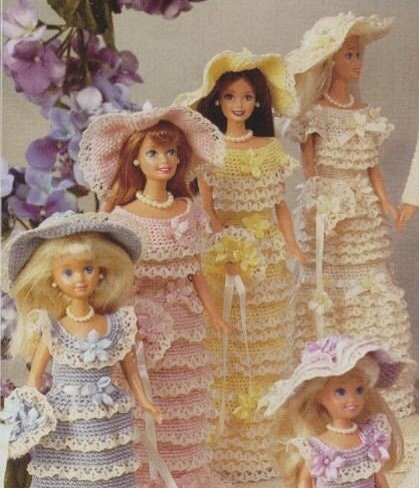Vintage Thread Crochet Pattern Outfits For A Fashion Doll Wedding Bridal Party PDF Instant Digital Download Bride Groom 10 Designs Total