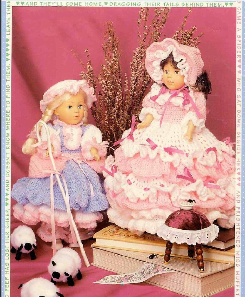 Vintage Crochet Pattern 13" Dolls Little Bo Peep Miss Muffet Nursery Rhyme Dress Outfits PDF Instant Digital Download 10 Ply